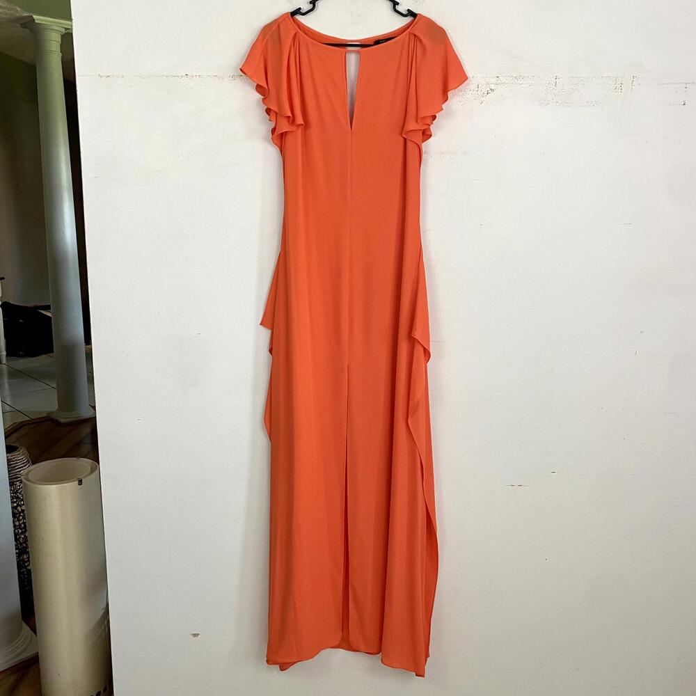 Bcbgeneration Bright Orange Flutter Sleeve Waterfall Maxi Dress Sz 6
